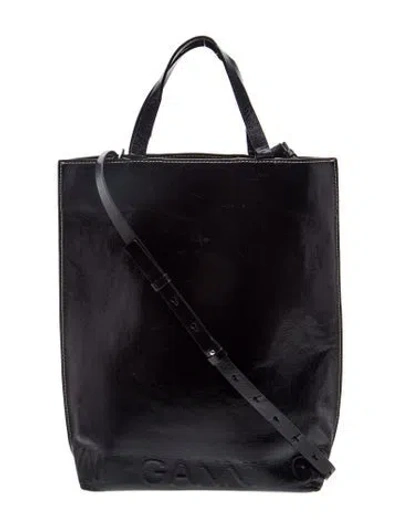 Pre-owned Ganni Leather Bucket Bag In Black