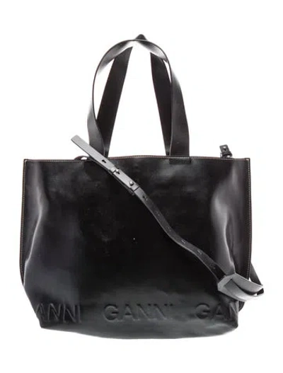 Pre-owned Ganni Leather Bucket Bag In Black