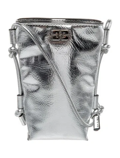Pre-owned Ganni Leather Bucket Bag In Gray