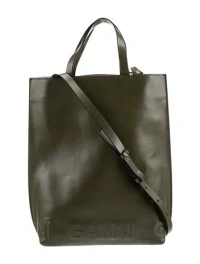 Pre-owned Ganni Leather Bucket Bag In Green