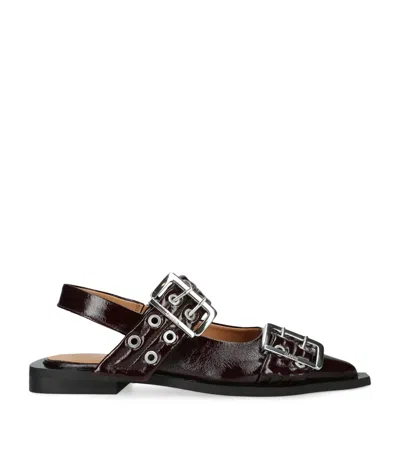 GANNI LEATHER BUCKLE BALLET FLATS