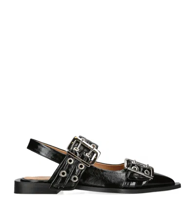 GANNI LEATHER BUCKLE BALLET FLATS