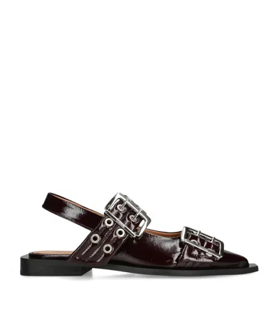 GANNI LEATHER BUCKLE BALLET FLATS