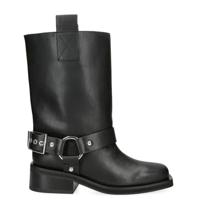Ganni Ankle Boots With Eco-friendly Recycled Leather And Buckle Detail In Black