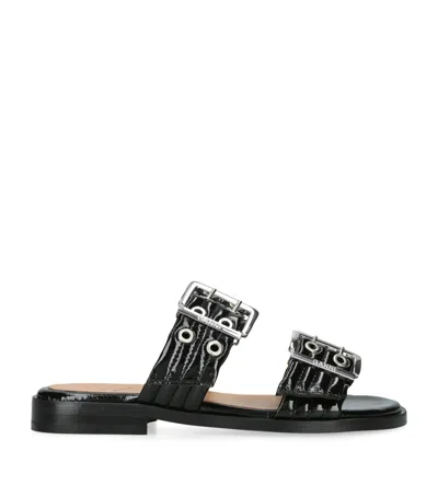 GANNI LEATHER BUCKLE SLIDES