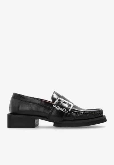 GANNI LEATHER BUCKLED LOAFERS