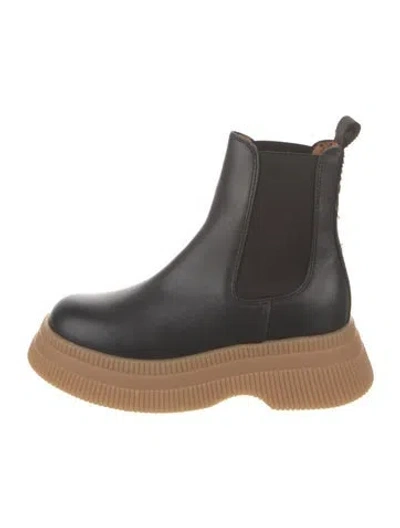 Pre-owned Ganni Leather Chelsea Boots In Black