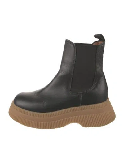 Pre-owned Ganni Leather Chelsea Boots In Black