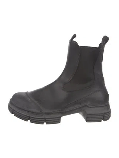 Pre-owned Ganni Leather Chelsea Boots In Black