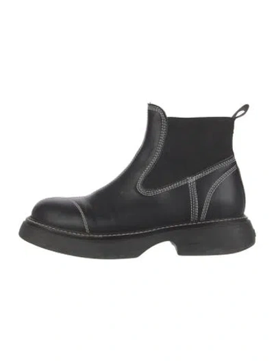 Pre-owned Ganni Leather Chelsea Boots In Black