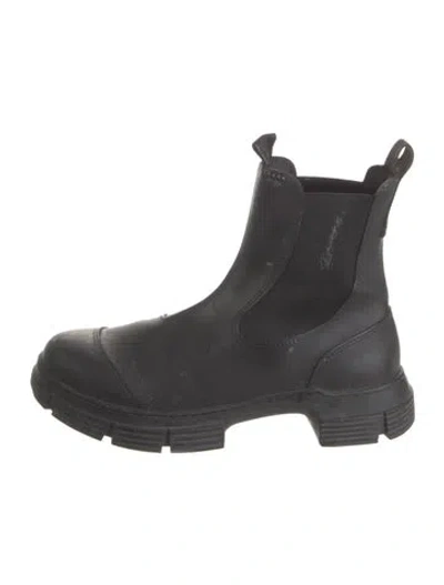 Pre-owned Ganni Leather Chelsea Boots In Black