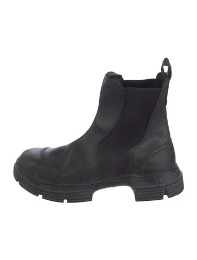 Pre-owned Ganni Leather Chelsea Boots In Black