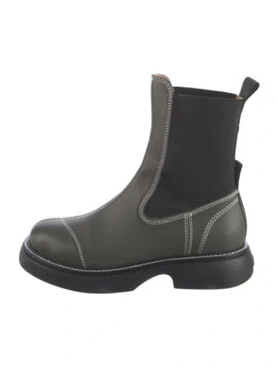 Pre-owned Ganni Leather Chelsea Boots In Black