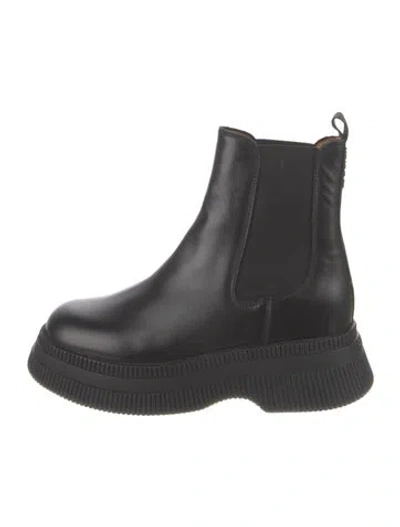 Pre-owned Ganni Leather Chelsea Boots In Black