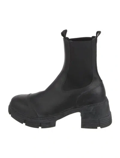 Pre-owned Ganni Leather Chelsea Boots In Black