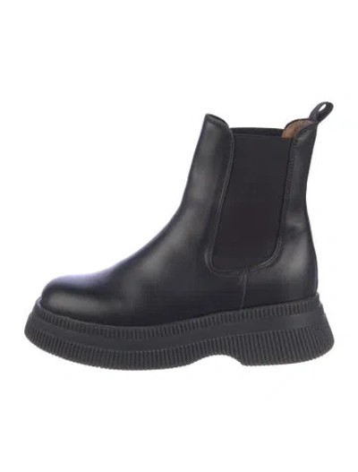 Pre-owned Ganni Leather Chelsea Boots In Black