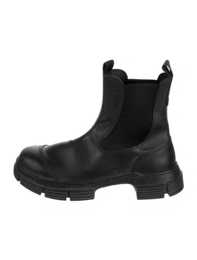 Pre-owned Ganni Leather Chelsea Boots In Black
