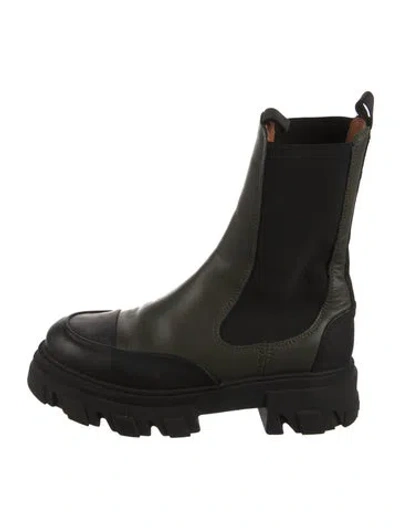 Pre-owned Ganni Leather Chelsea Boots In Black