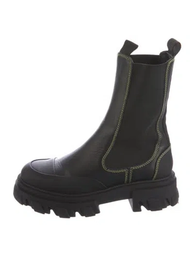 Pre-owned Ganni Leather Chelsea Boots In Black