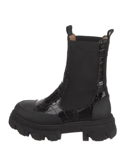 Pre-owned Ganni Leather Chelsea Boots In Black