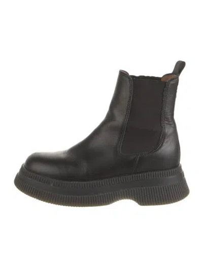 Pre-owned Ganni Leather Chelsea Boots In Black