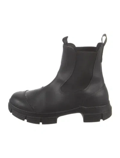 Pre-owned Ganni Leather Chelsea Boots In Black