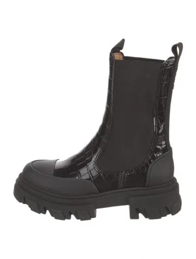Pre-owned Ganni Leather Chelsea Boots In Black
