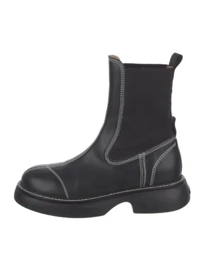 Pre-owned Ganni Leather Chelsea Boots In Black