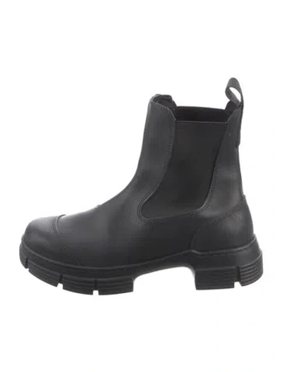 Pre-owned Ganni Leather Chelsea Boots In Black