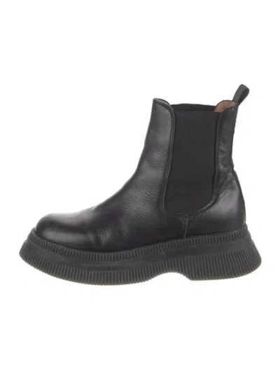 Pre-owned Ganni Leather Chelsea Boots In Black