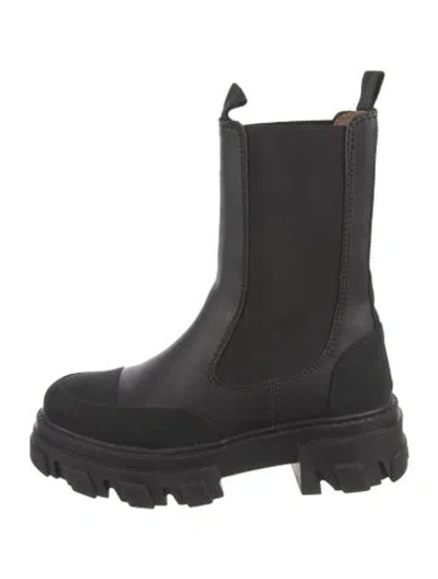 Pre-owned Ganni Leather Chelsea Boots In Black
