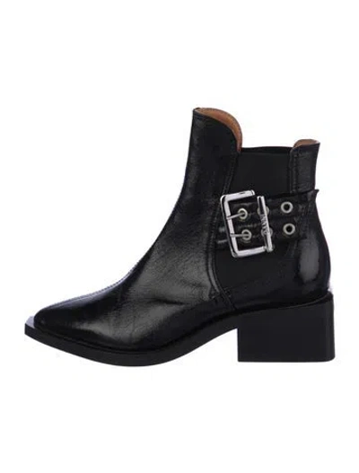 Pre-owned Ganni Leather Chelsea Boots In Black