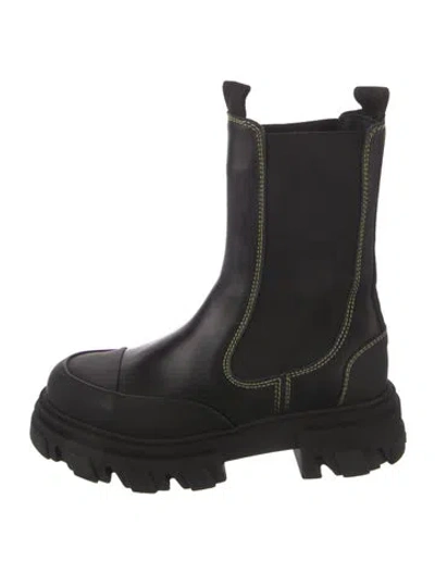 Pre-owned Ganni Leather Chelsea Boots In Black