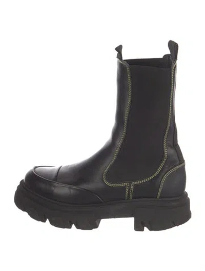 Pre-owned Ganni Leather Chelsea Boots In Black
