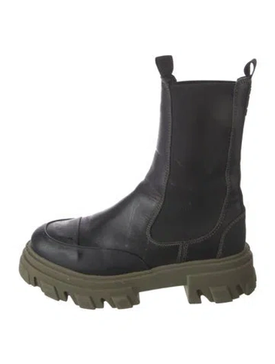 Pre-owned Ganni Leather Chelsea Boots In Black
