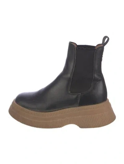 Pre-owned Ganni Leather Chelsea Boots In Black