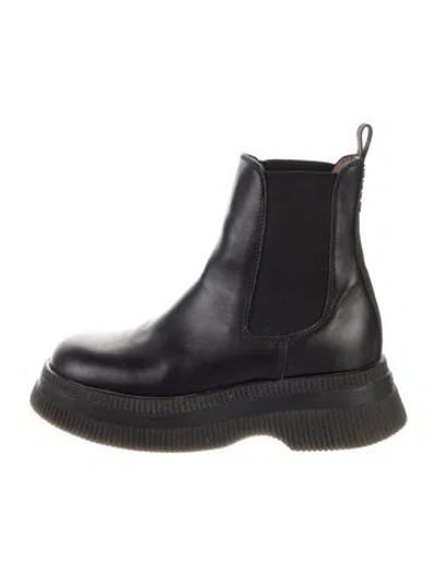 Pre-owned Ganni Leather Chelsea Boots In Black