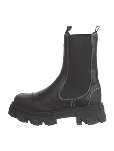 Pre-owned Ganni Leather Chelsea Boots In Black
