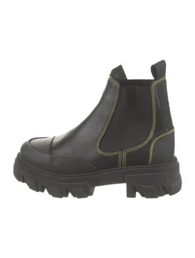 Pre-owned Ganni Leather Chelsea Boots In Black
