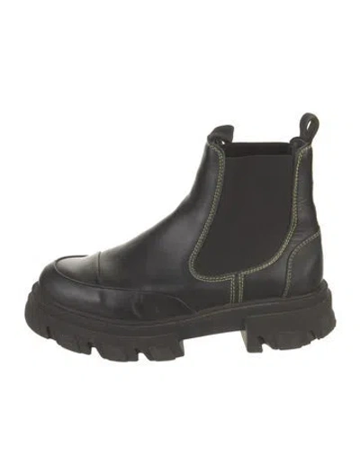 Pre-owned Ganni Leather Chelsea Boots In Black