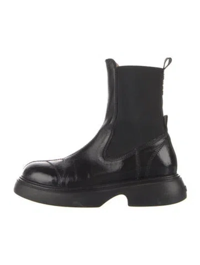 Pre-owned Ganni Leather Chelsea Boots In Black
