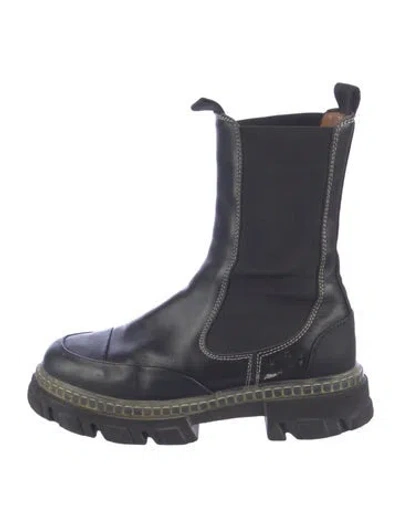 Pre-owned Ganni Leather Chelsea Boots In Black