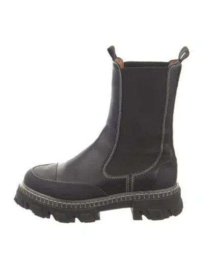 Pre-owned Ganni Leather Chelsea Boots In Black