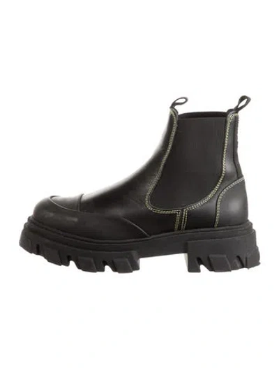 Pre-owned Ganni Leather Chelsea Boots In Black