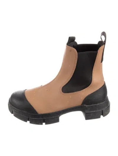 Pre-owned Ganni Leather Chelsea Boots In Black