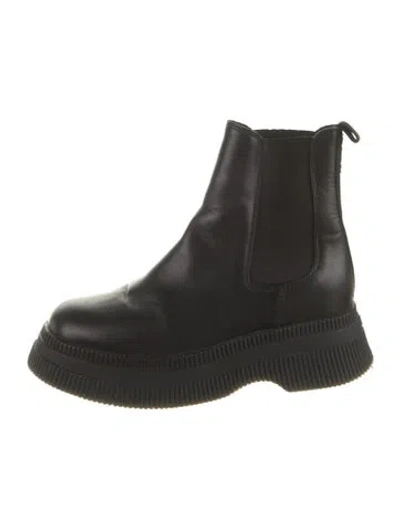 Pre-owned Ganni Leather Chelsea Boots In Black