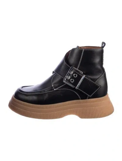 Pre-owned Ganni Leather Chelsea Boots In Black