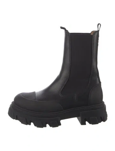 Pre-owned Ganni Leather Chelsea Boots In Black