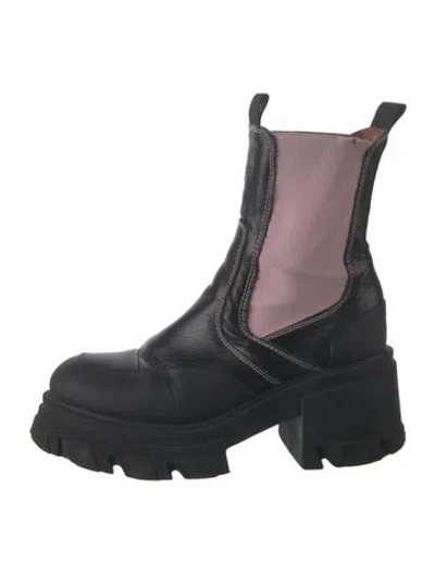 Pre-owned Ganni Leather Chelsea Boots In Black