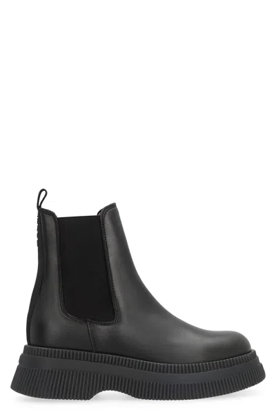 Ganni Leather Chelsea Boots In Black